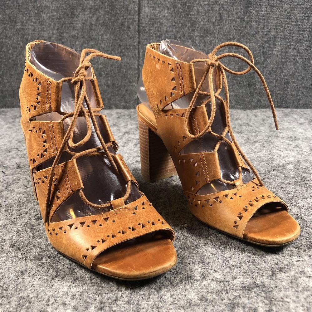 Lucky‎ Brand Women's 8.5 Tan LK-Tafia Lace-Up Block Heel Boho Sandals